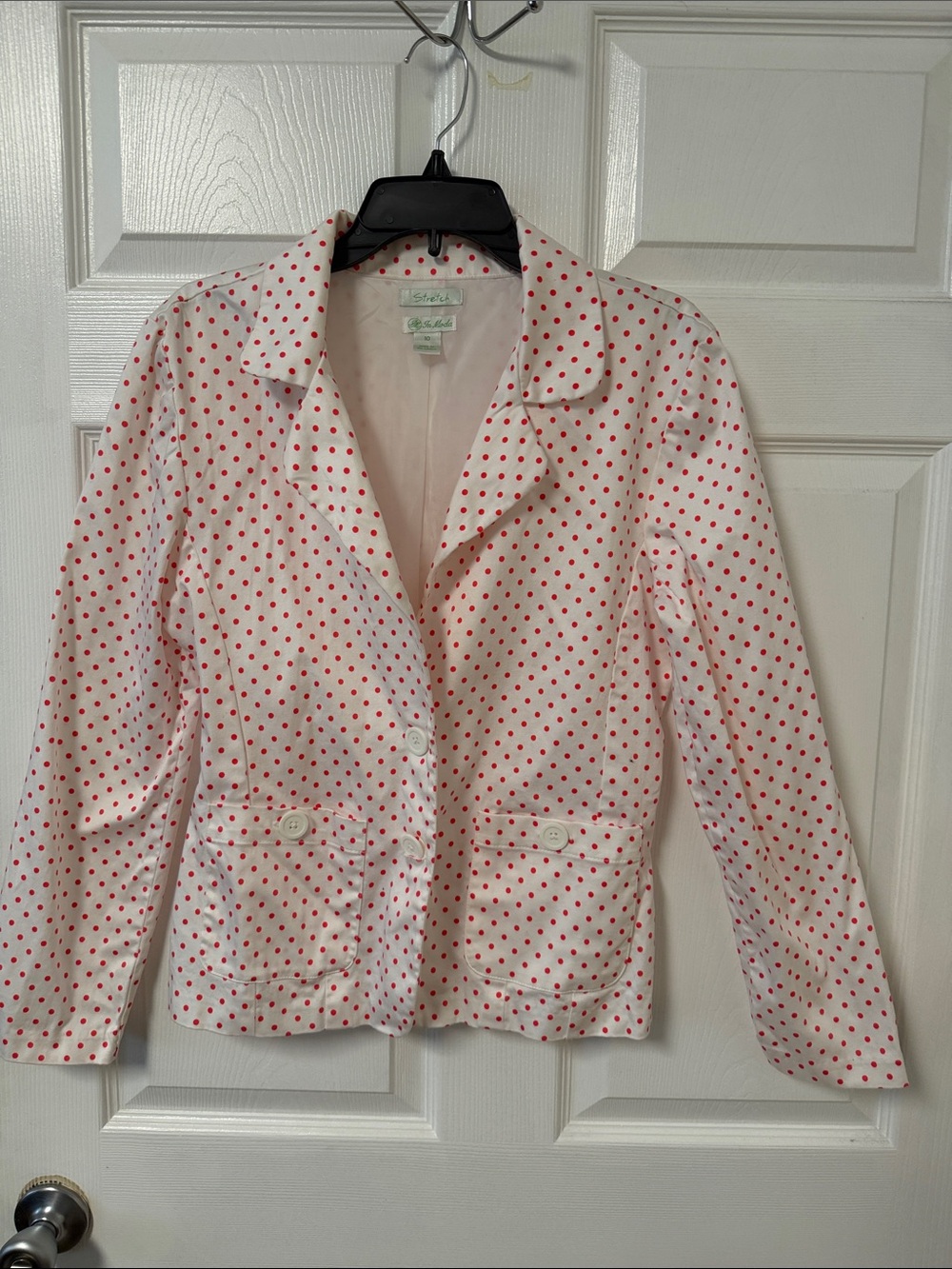 Talbots White Blazer with Red Polka Dots